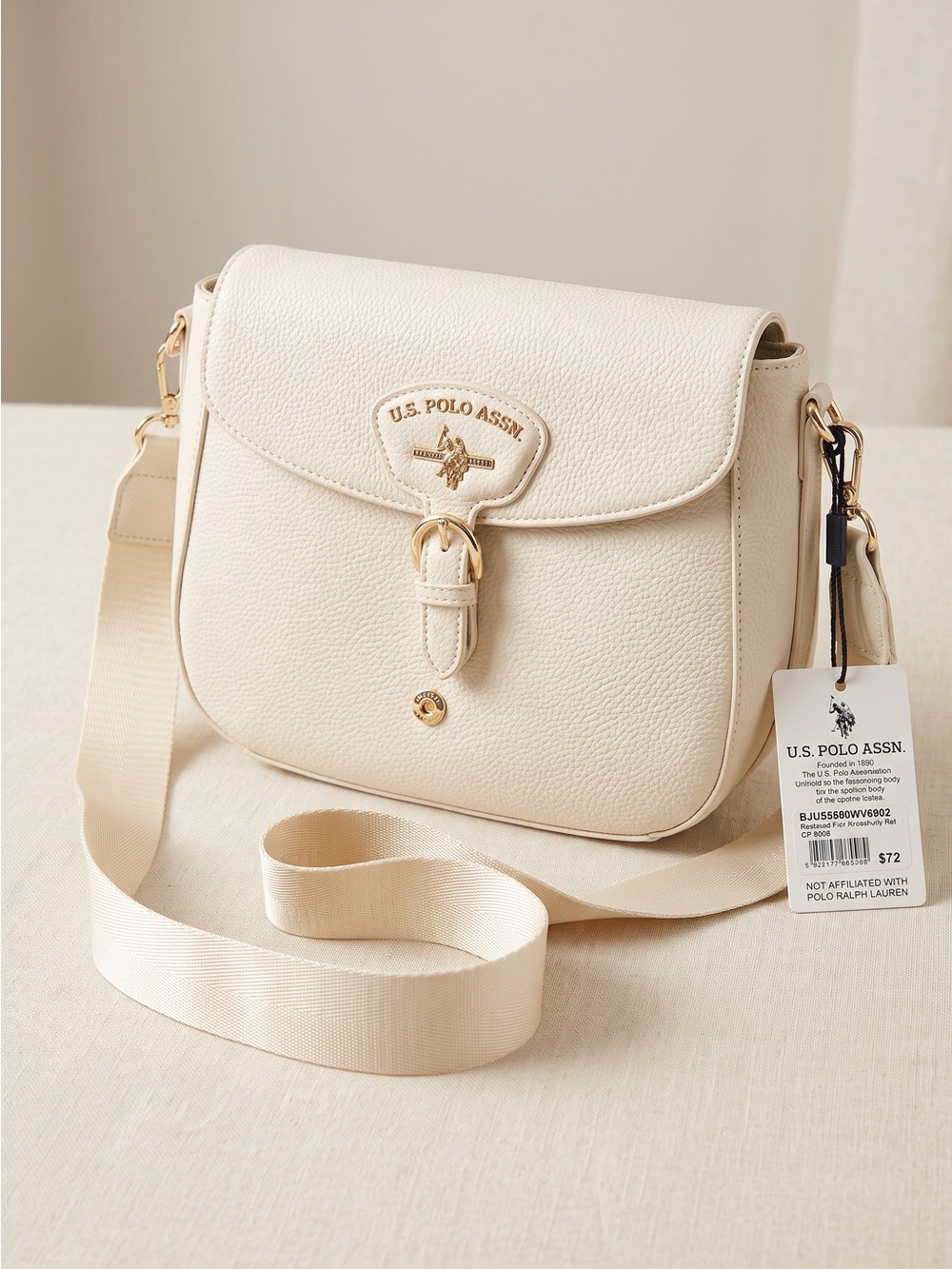 U.S. Polo Assn. Cream Pebbled Leather Crossbody Bag